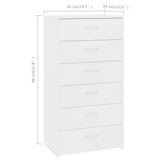 Sideboard with 6 Drawers White 50x34x96 cm Engineered Wood 800666