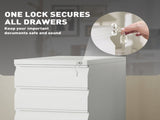 3-Drawer Steel Filing Cabinet with Lock and Wheels - White T3398P341015