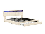 Beige Linen LED Upholstered Storage Bed with charging Station parcel 3 N652P240800B