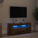 TV Cabinet with LED Lights Old Wood 90x35x40 cm Engineered Wood 856321