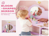 Kids Dressing Table with Mirror, Stool, Kids Vanity Table with Shelves, for Ages 3-8 Years, Purple T3398P422154