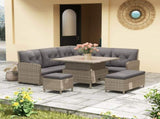 6 Pieces Outdoor PE Rattan Garden Furniture, Patio Wicker Sectional Conversation Corner Sofa w/ Soft T3398P315390