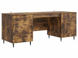 Desk with Shelf Smoked Oak 142.5 x 50 x 75 cm Engineered Wood 3414608