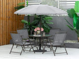 6 Piece Garden Dining Set with Umbrella, Outdoor Dining Sets with Parasol, 4 Folding Dining Chairs & T3398P311642