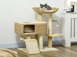 95cm Cat Tree Tower for Indoor Cats, with Scratching Post, Cat House, Toy Ball, Platform - Beige T3398P555137