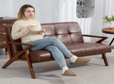 Compact 2 Seater Sofa, Vintage Tufted Loveseat Sofa with Solid Wood Legs, PU Leather Small Couch T3398P377884