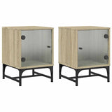 Bedside Cabinets with Glass Doors 2 pcs Sonoma Oak 35x37x50 cm 836523