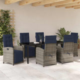 Garden Dining Set with Cushion 7 pcs Grey Poly Rattan 3380363