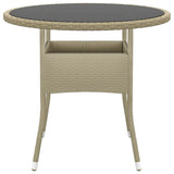 Garden Table 80x75 cm Tempered Glass and Poly Rattan Beige 310607