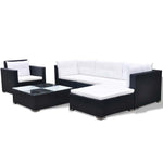6 Piece Garden Lounge Set with Cushions Poly Rattan Black 42743