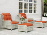 5 Pieces Rattan Bistro Set with Adjustable Back, Reclining Wicker Balcony Furniture with Cushions, T3398P320051