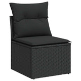 7 Piece Garden Sofa Set with Cushions Black Poly Rattan Acacia 3327618