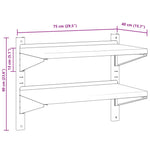 ZNTS 2-Tier Wall Shelf 75x40x60 cm Silver Stainless Steel 30312