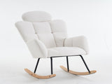 Soft Teddy Fabric Tufted Upholstered Rocking Chair Padded Seat with Headrest For Living Room W1397P227837
