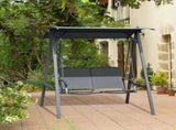 2 Seater Garden Swing Chair, Outdoor Canopy Swing Bench with Adjustable Shade and Metal Frame, Dark T3398P315861