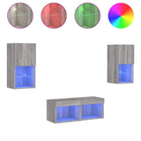 4 Piece TV Wall Cabinets with LED Lights Grey Sonoma 3216574
