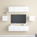 6 Piece TV Cabinet Set White Engineered Wood 3078682