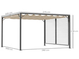 3 x 2.8m Metal Pergola, with Retractable Fabric Roof - Beige T3398P320021