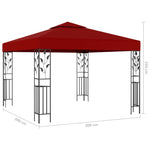 ZNTS Gazebo with LED String Lights 3x3 m Wine Red 3070297