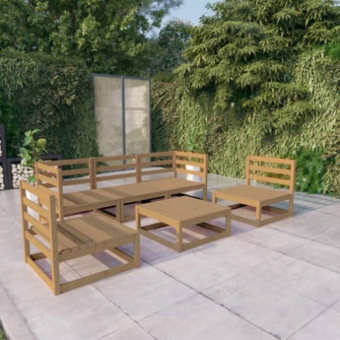 ZNTS 6 Piece Garden Lounge Set Honey Brown Solid Wood Pine 3075397