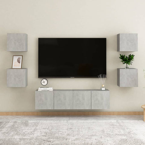 6 Piece TV Cabinet Set Concrete Grey Engineered Wood 3079080