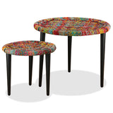 ZNTS Coffee Table Set 2 Pieces Chindi Weave Details Multicolour 244213