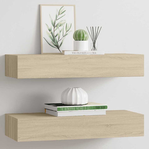 Wall-mounted Drawer Shelves 2 pcs Oak 60x23.5x10cm MDF 330262