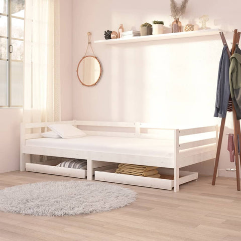 Day Bed Drawers 2 pcs White Solid Pinewood 806971