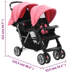 Tandem Stroller Pink and Black Steel 10157