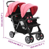 Tandem Stroller Pink and Black Steel 10157