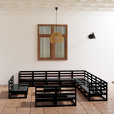 14 Piece Garden Lounge Set Black Solid Pinewood 3075913