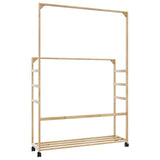 ZNTS Clothes Rack with Shelves and Wheels 90x35x155 cm Bamboo 4008916