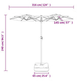 Double-Head Garden Parasol with LEDs Black 316x145 cm 362975
