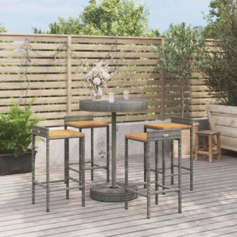 5 Piece Garden Bar Set Grey Poly Rattan&Solid Wood Acacia 3187717