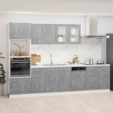 ZNTS 7 Piece Kitchen Cabinet Set Concrete Grey Engineered Wood 3067627