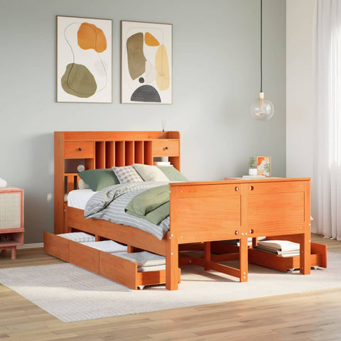 ZNTS Bookcase Bed without Mattress Wax Brown 120x200 cm Solid Wood Pine 3308926