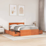 Bed with Drawers and Mattress Wax Brown 140x190 cm Solid Wood Pine 3281912