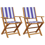 Garden Chairs 2 pcs Blue and White Solid Wood Acacia and Fabric 367674