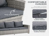 6 Pieces PE Rattan Garden Furniture Set with Three-seat, Armchairs and Footstools, Aluminium Patio T3398P319995