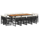 13 Piece Garden Dining Set with Cushions Black Poly Rattan 3210867