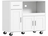 Rolling Kitchen Cart, Microwave Cabinet with Sliding Tray, Drawer, 3-Door Cupboards, Adjustable T3398P555846
