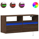 TV Wall Cabinet with LED Lights Brown Oak 100x31x45 cm 852340