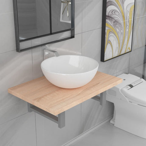 ZNTS Two Piece Bathroom Furniture Set Ceramic Oak 279328