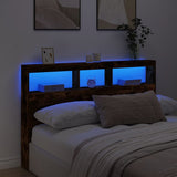 Headboard Cabinet with LED Smoked Oak 160x17x102 cm 839207
