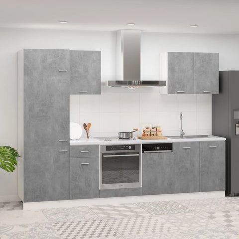 ZNTS 7 Piece Kitchen Cabinet Set Concrete Grey Engineered Wood 3067635