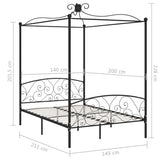 284477 Canopy Bed Frame without Mattress Black Metal 140x200 cm