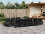 15 Piece Garden Dining Set with Cushions Black Poly Rattan 3210811