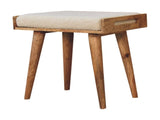 Solid Wood Boucle Cream Tray Style Footstool, Upholstered, Nordic Legs, Beige and Brown B2743P402989