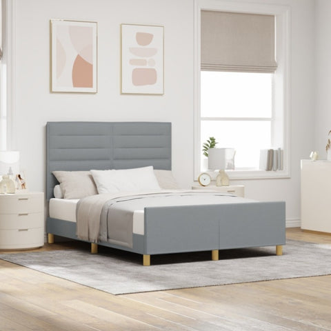 ZNTS Bed Frame in Light Grey, 140x200 cm, Fabric 3344655