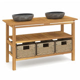Bathroom Vanity Cabinet with River Stone Sinks Solid Wood Teak 3096590